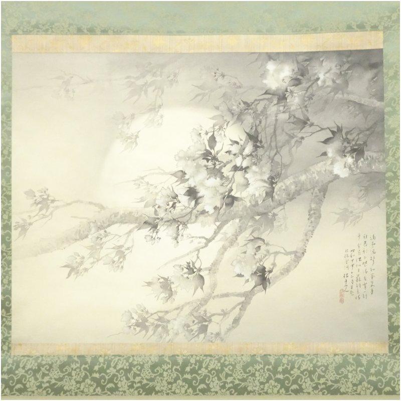 松林桂月 春宵花影図 リトグラフ 絹本掛軸（共箱） : 茶道具と掛軸の