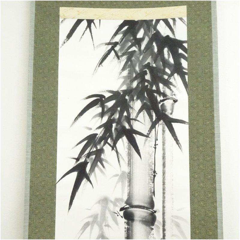 可芳筆 「虚心不受塵」竹画賛 肉筆紙本掛軸（紙箱） : 茶道具と掛軸の