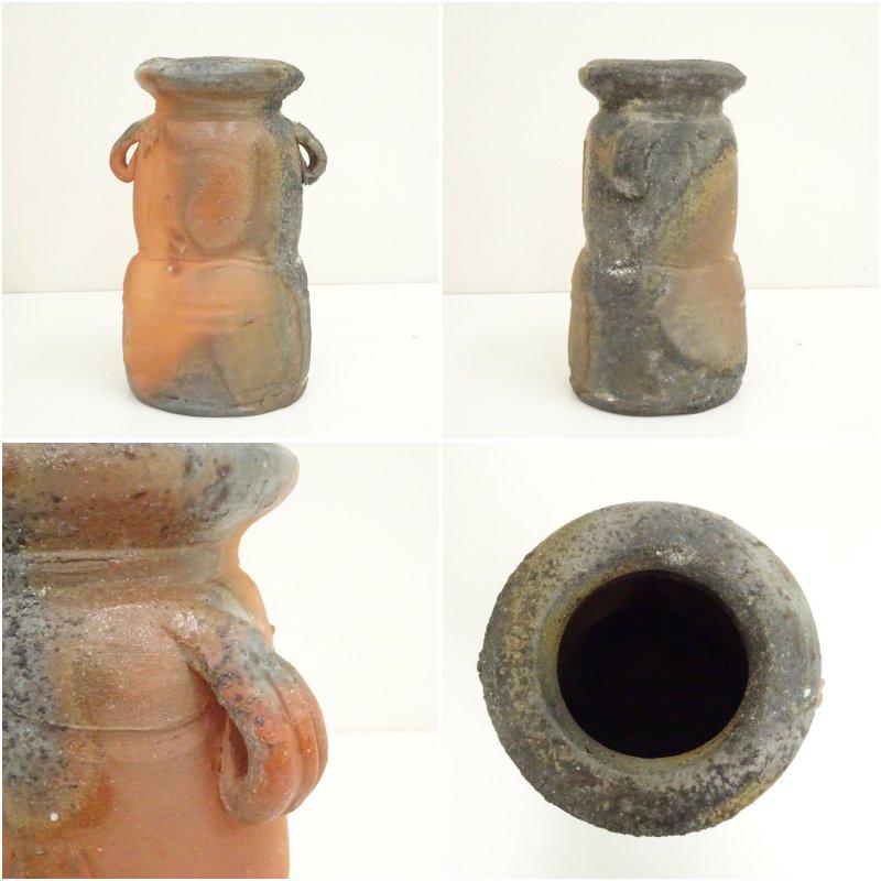 備前焼 伊勢崎満造 耳付花入（共箱） : 茶道具と掛軸のショップつなぐ