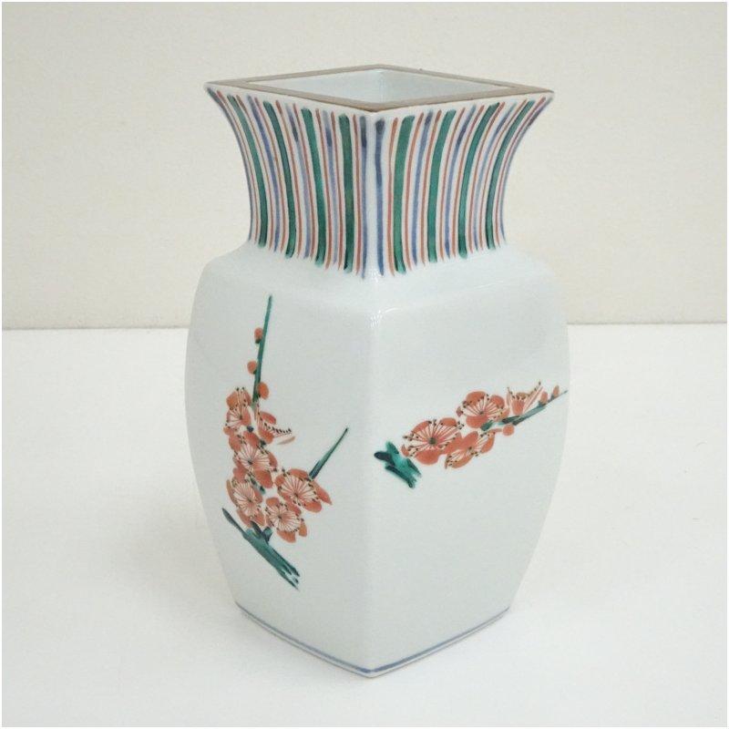 鈴木爽司造　色絵梅之図角瓶（共箱）_1