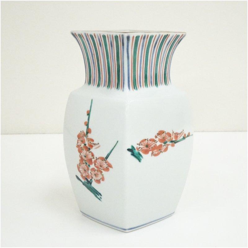 鈴木爽司造　色絵梅之図角瓶（共箱）_2