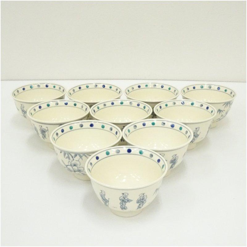 京焼 上山善峰造 七賢人絵高麗数茶碗10客（共箱） : 茶道具と掛軸の