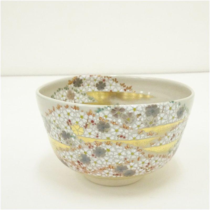 京焼 中村能久造 色絵吉野山之図茶碗（共箱） : 茶道具と掛軸の