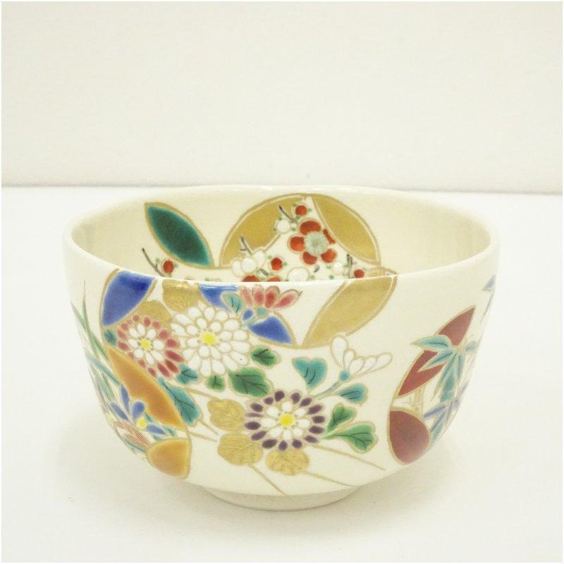 京焼 壱休窯 窪田常之造 仁清七宝草花茶碗（共箱） : 茶道具と掛軸の