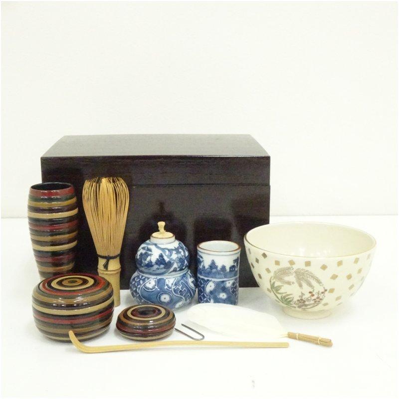 木製漆塗り　茶箱　茶道具セット 茶器/茶道具 茶箱用三点セット】 塗 三点セット 雪月花 拭き漆 （棗