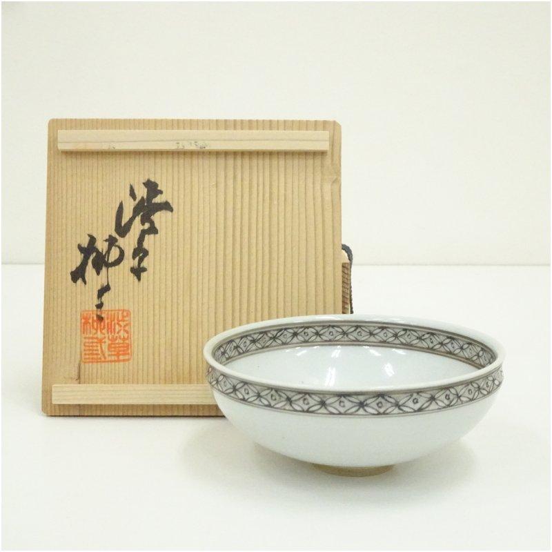 d573 野点茶碗 渋草焼 柳三作 木箱 茶道具 古物 渋草焼 渋草柳三造 帯七宝文茶碗（共箱） : 茶道具と掛軸のショップ