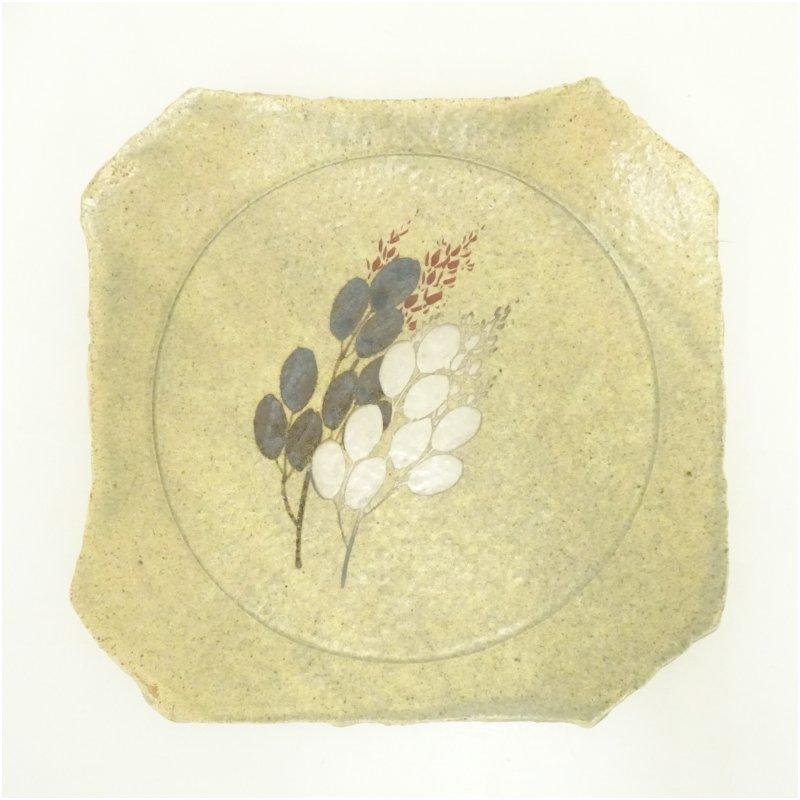 番浦史郎造　萩文絵皿（共箱）_1