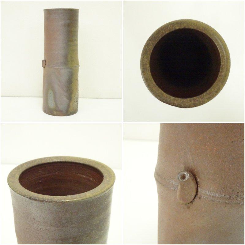 備前焼 山本宗秀造 竹形花入（共箱） 備前焼 花器