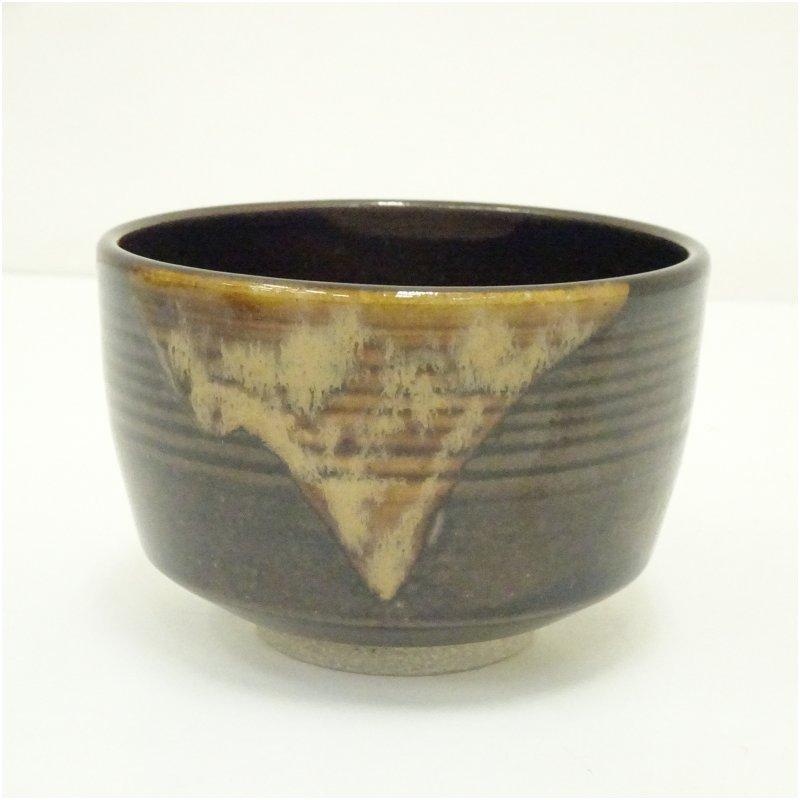 膳所焼 岩崎新定造 面取茶碗（共箱） 陽炎園 岩崎新定 作 膳所焼 色絵 