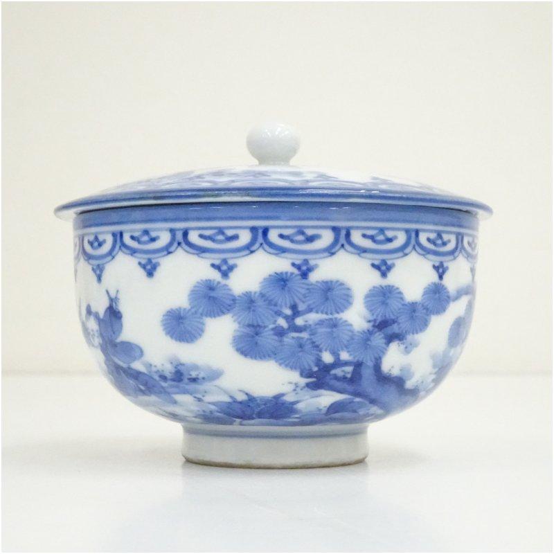 煎茶道具　渋草焼　芳国造　染付赤絵　花鳥文　煎茶碗　五客　共箱　D　R6417 煎茶道具 渋草焼 芳国造 染付赤絵 花鳥文 煎茶碗 五客 共