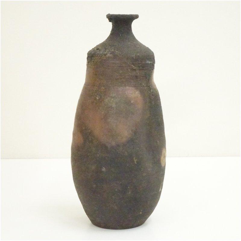 備前焼　花瓶　共箱付き 備前焼 登窯 備前焼中堅作家 藤原 史暁 四方桟共箱付きカセ窯変擂座花