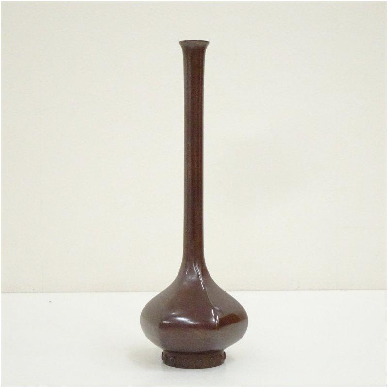 Ｗ６６２　花入　『紫銅　淡々斎好　鶴首亀甲　花入』『一ノ瀬宗辰 造』　共箱　花器 一ノ瀬宗辰造 淡々斎好紫銅鶴首亀甲花入（共箱） : 茶道具と掛軸の