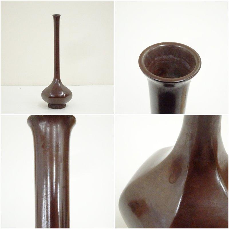 Ｗ６６２　花入　『紫銅　淡々斎好　鶴首亀甲　花入』『一ノ瀬宗辰 造』　共箱　花器 一ノ瀬宗辰造 淡々斎好紫銅鶴首亀甲花入（共箱） : 茶道具と掛軸の