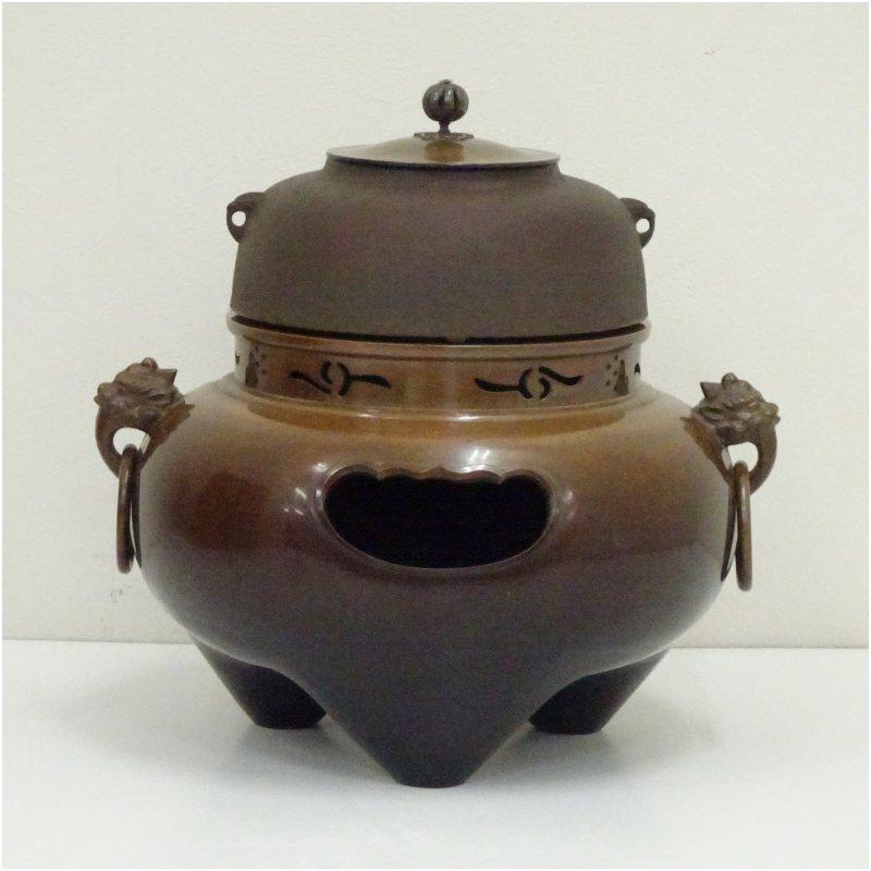 畠春斎・金森寛斎合作 唐銅鬼面風炉・釜添（共箱） : 茶道具と掛軸の