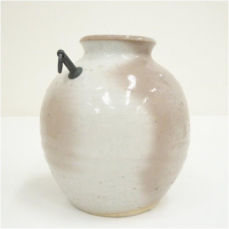陶器 花瓶 壺 白釉 貫入　 萩焼 萩焼 深川窯 新庄貞嗣造 白釉掛花入（共箱） : 茶道具と掛軸のショップ