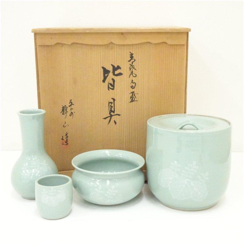 京焼 富田静山造 青磁白盛皆具（共箱） : 茶道具と掛軸のショップ