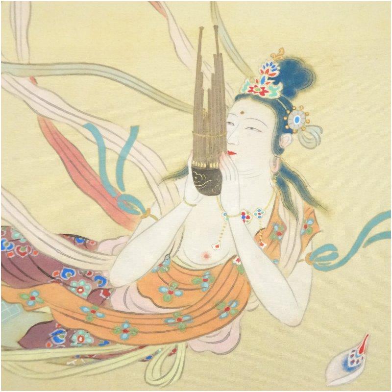 山口草平筆 天女図 肉筆絹本掛軸（保護箱） : 茶道具と掛軸のショップ