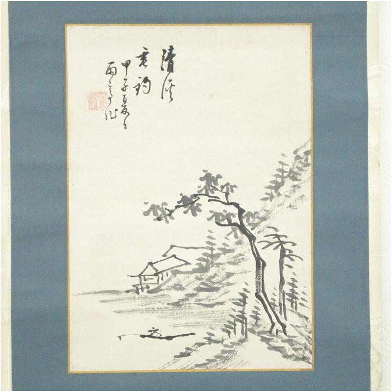 江戸後期 徐雨亭筆 山水・平野五岳筆 水仙 肉筆紙本掛軸 【公式通販】