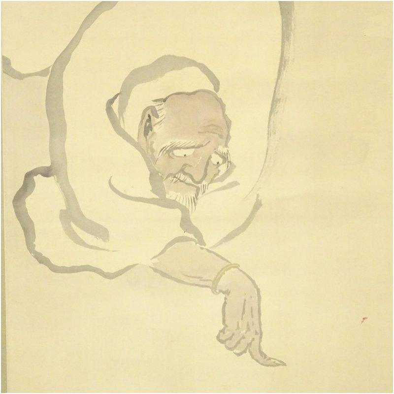 1925年　北澤楽天筆　小虫倒大士　肉筆絹本掛軸（保護箱）_2