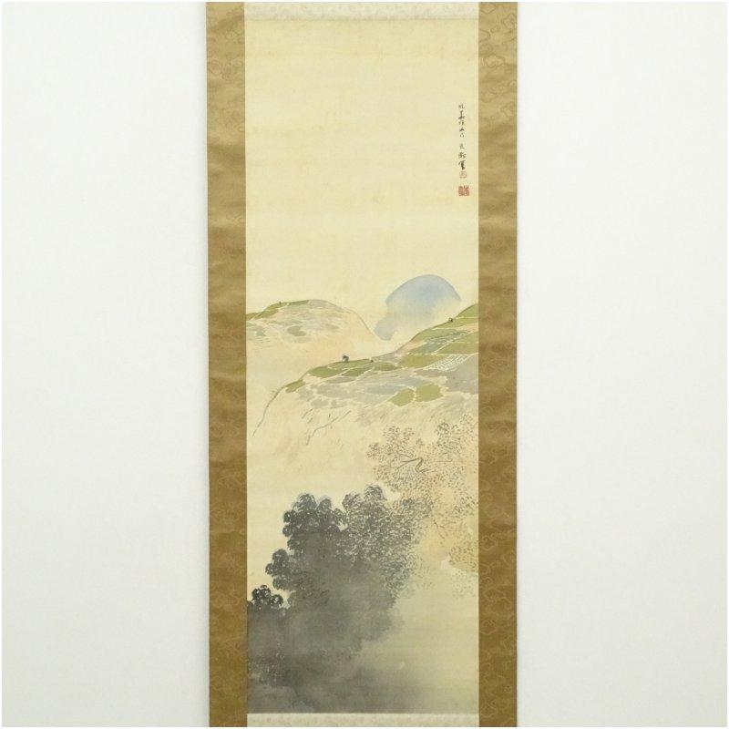 土田麦僊筆 風景 肉筆絹本掛軸（保護箱） : 茶道具と掛軸のショップ