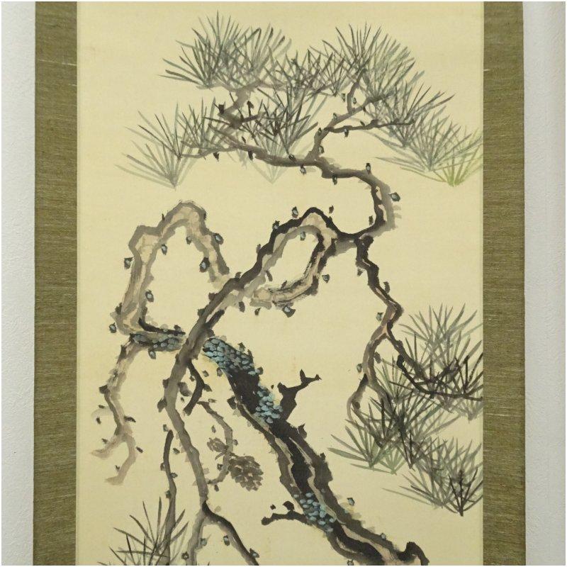 1922年　今泉雄筆　松竹梅図　双幅　肉筆絹本掛軸（保護箱）_2