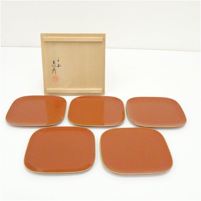 ⭐️【未使用】　象彦　漆塗り漆器　5器セット 象彦造 漆塗銘々盆5客（共箱） : 茶道具と掛軸のショップつなぐ - 通販