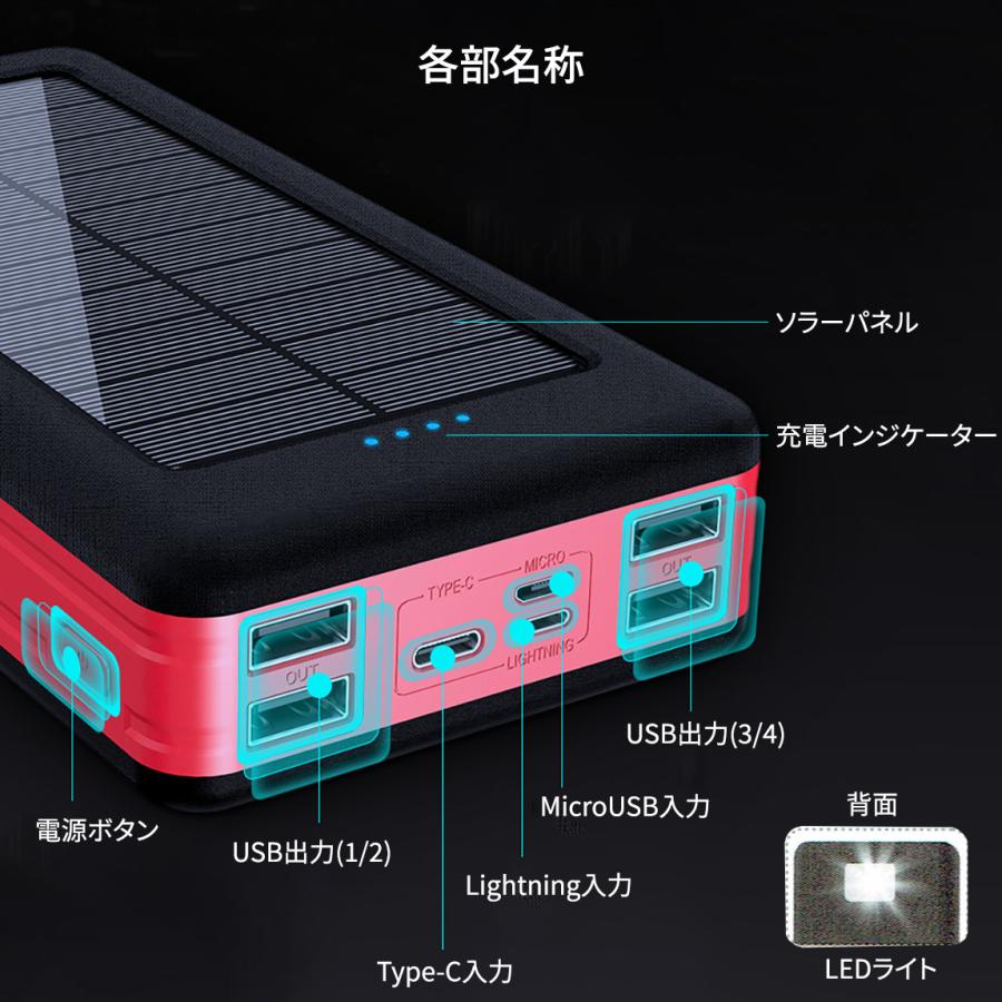 モバイルバッテリー ソーラー 30000mAh 大容量パワーアップ ソーラーチャージャー 4台同時充電｜netkey-store｜13