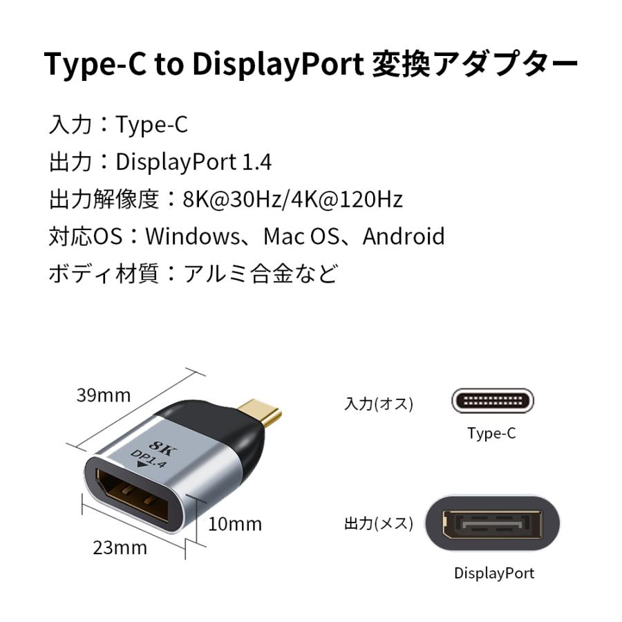 Type-C to DisplayPort変換アダプター 変換コネクタ ミラースクリーン ミラーリングアダプター テレビ大画面でスマホゲームプレイ 8K超高画質かつ無遅延 |  | 01