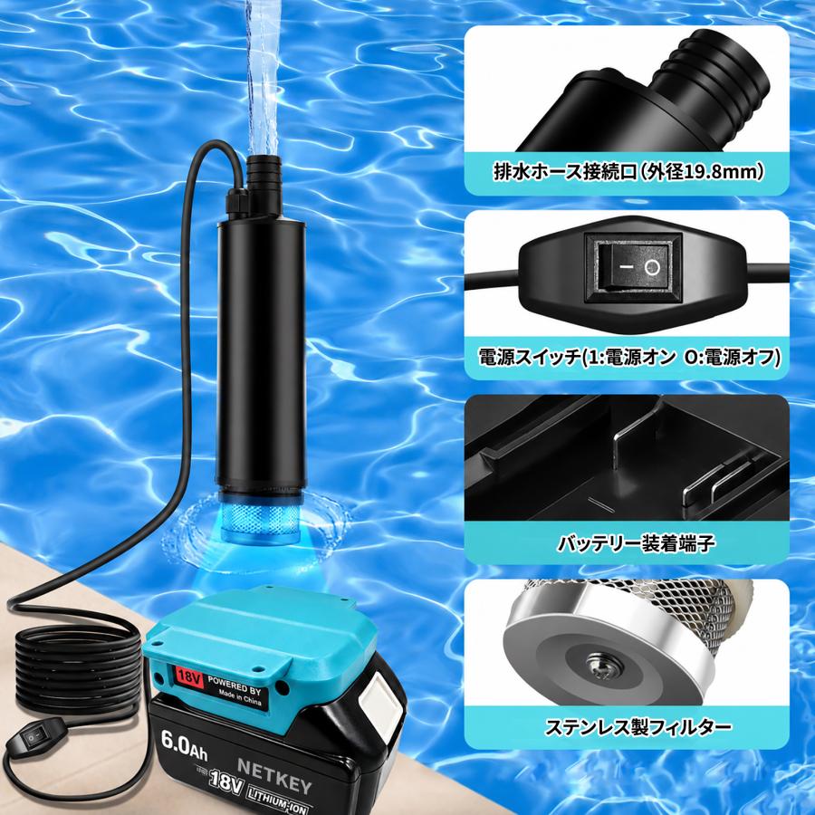 充電式 排水ポンプ 高排水力 強力モーター搭載 静音設計 マキタ18V