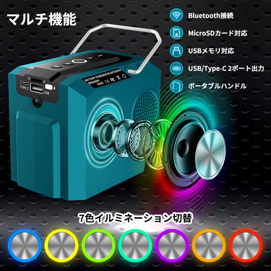 Bluetooth5.0 充電式スピーカ マキタ18Vバッテリー用 USBメモリと
