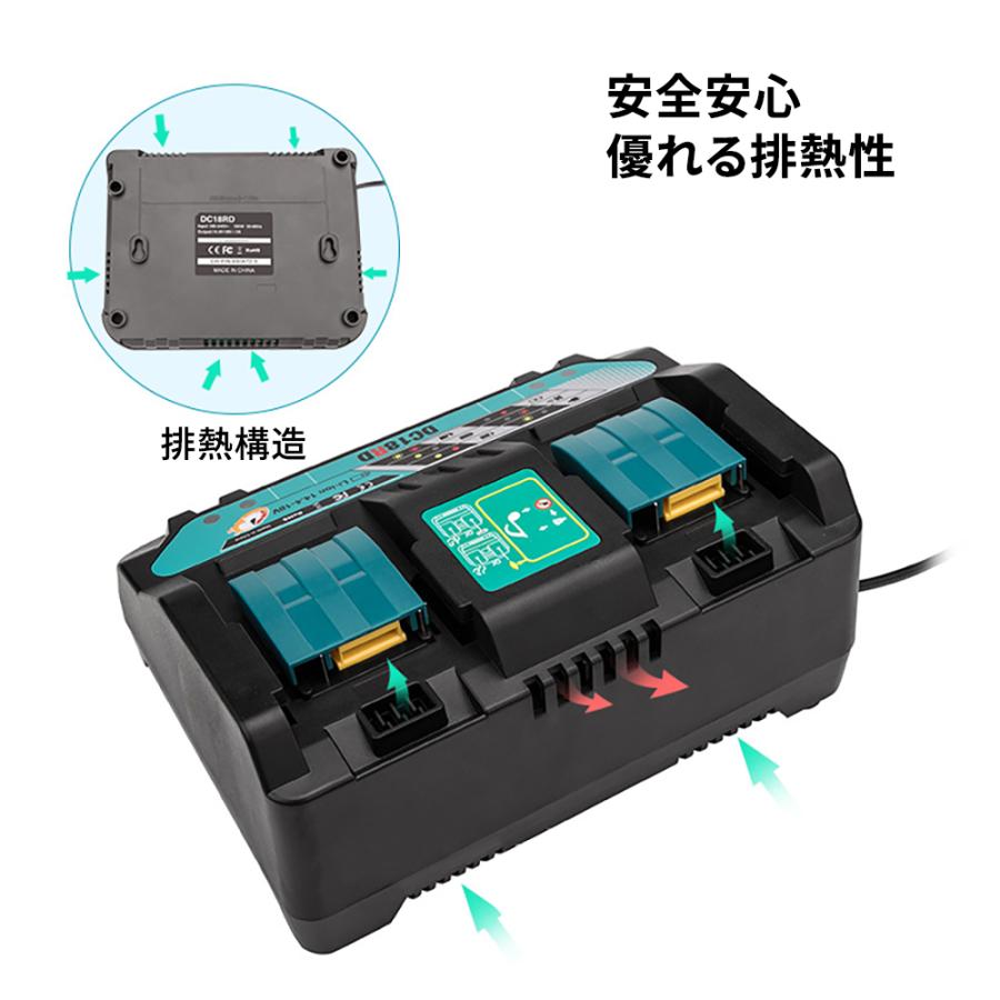 マキタ 2口急速充電器 ダブルUSBポート搭載 スマホ充電対応 4A大電流 makita 14.4V/18Vバッテリー充電 充電完了メロディ付き｜netkey-store｜06