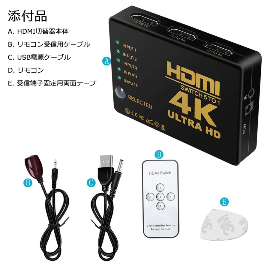 HDMI 切替器 5入力1出力 4K2K・3D対応 HDMIセレクター リモコン