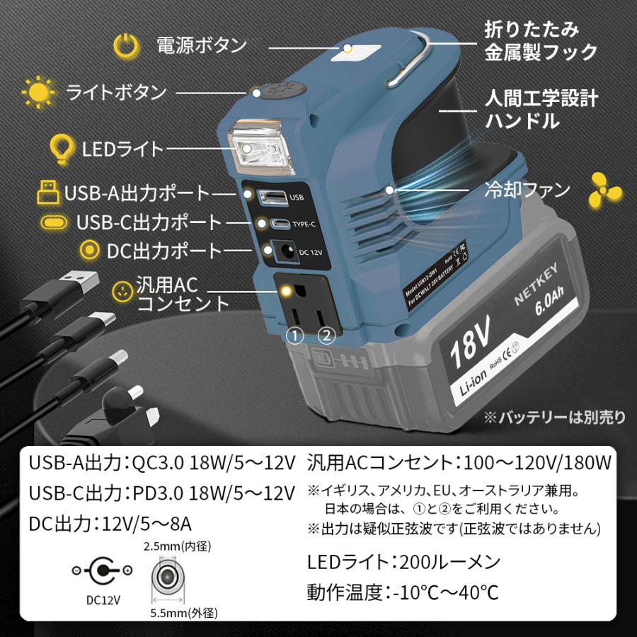 マキタ 18V バッテリーインバーター 100Vポータブル電源 USB QC3.0
