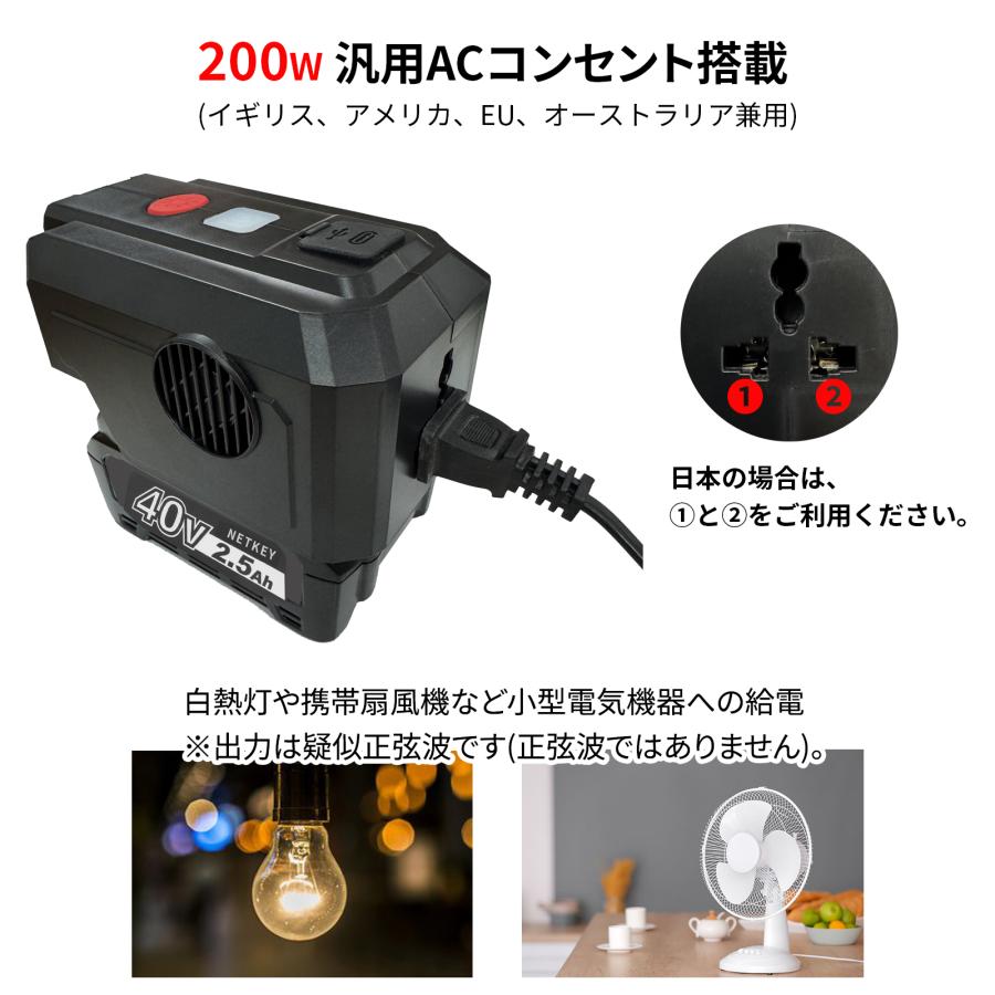 マキタ40Vmaxバッテリーインバーター 200W AC110V/USB出力 Type-C PD3