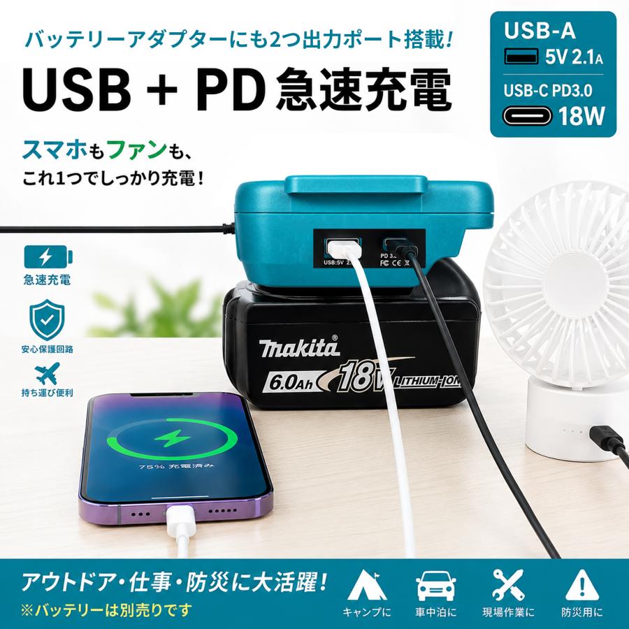 300W マキタ 18Vバッテリーインバーター ポータブル電源 ダブルAC