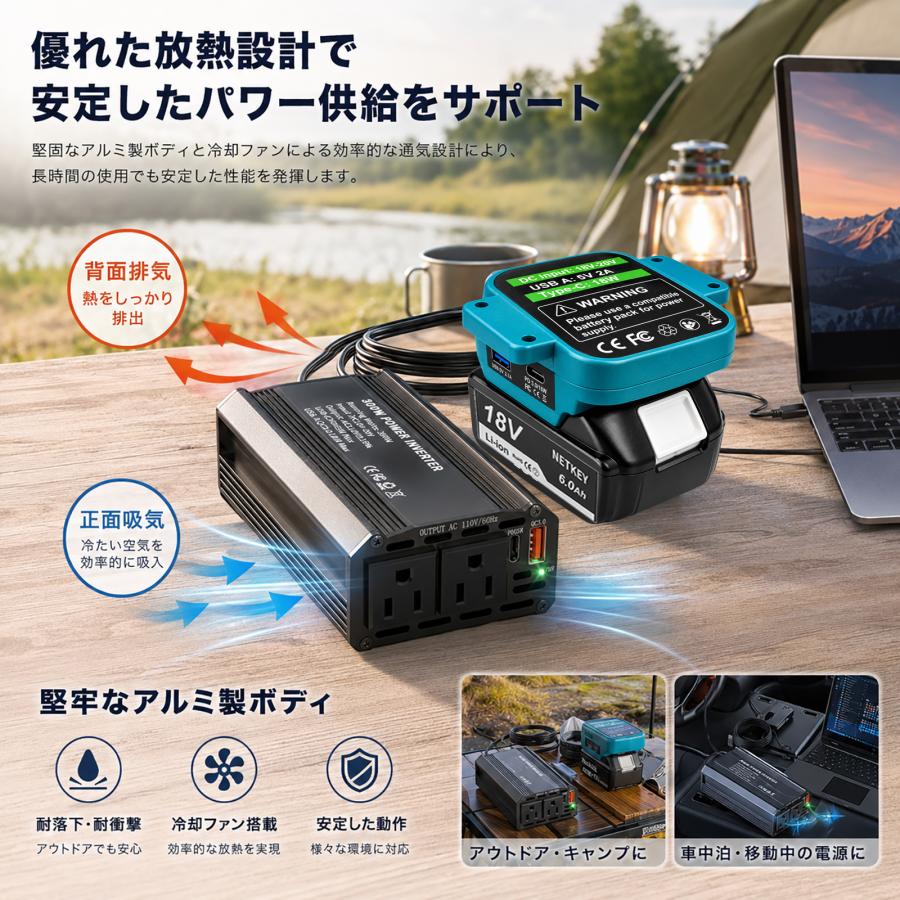 300W マキタ 18Vバッテリーインバーター ポータブル電源 ダブルAC