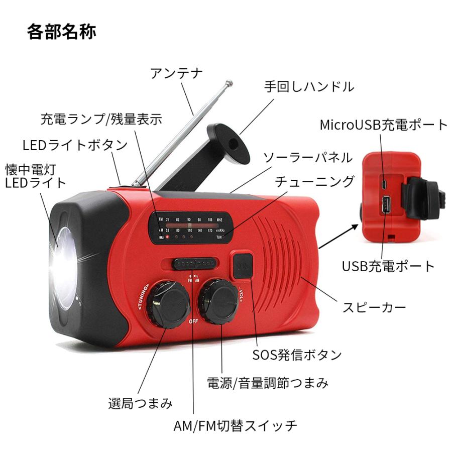 防災ラジオ 多機能 手回し充電 iPhone/Android/Type-Cスマホ充電