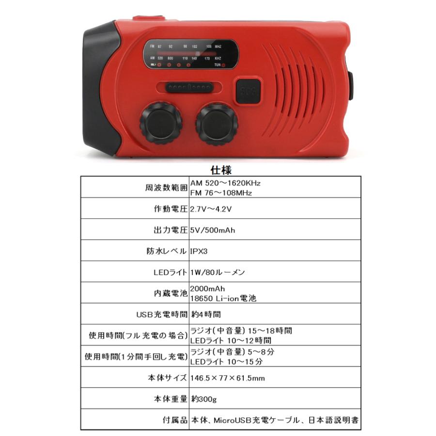 防災ラジオ 多機能 手回し充電 iPhone/Android/Type-Cスマホ充電