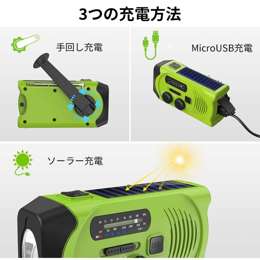 防災ラジオ 多機能 手回し充電 iPhone/Android/Type-Cスマホ充電
