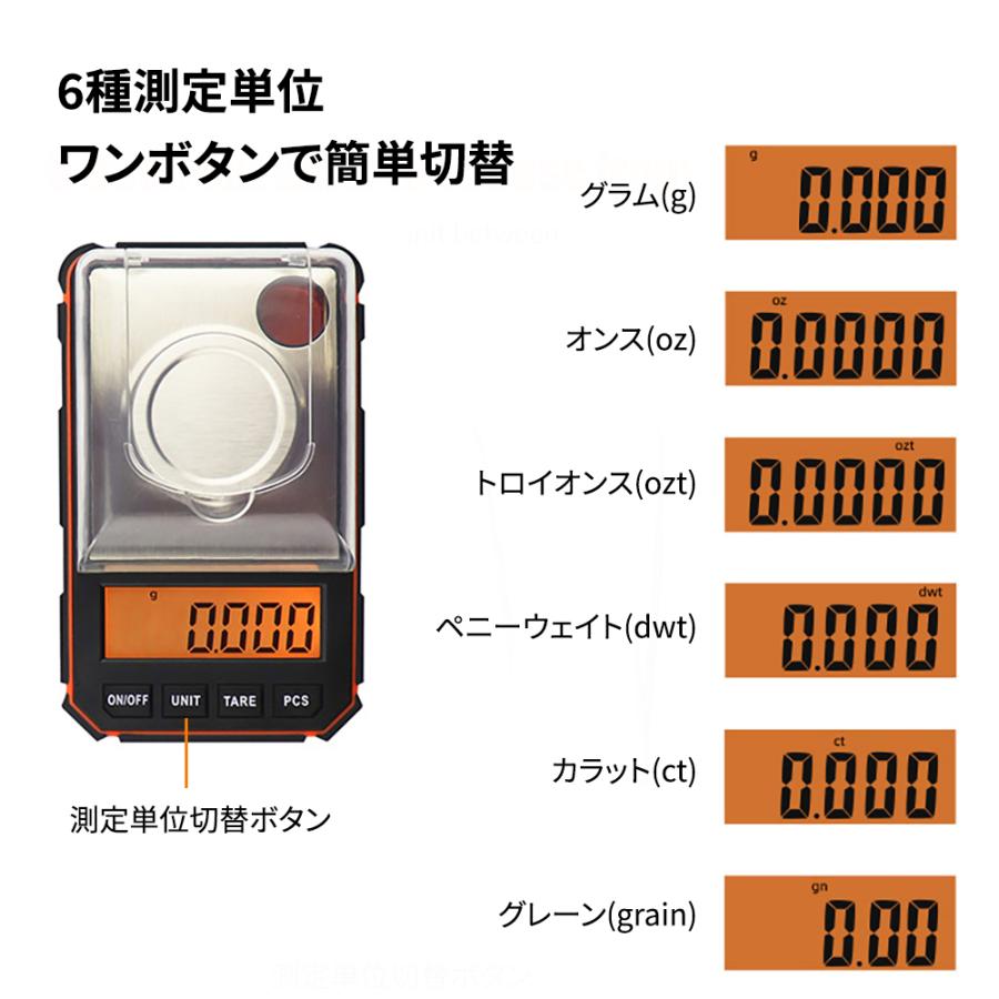 高精度電子天秤 0.001g〜50g デジタルスケール 多機能 6種測定単位 自動電源オフ 液晶大画面 ポケットサイズ 日本語取説付き |  | 02