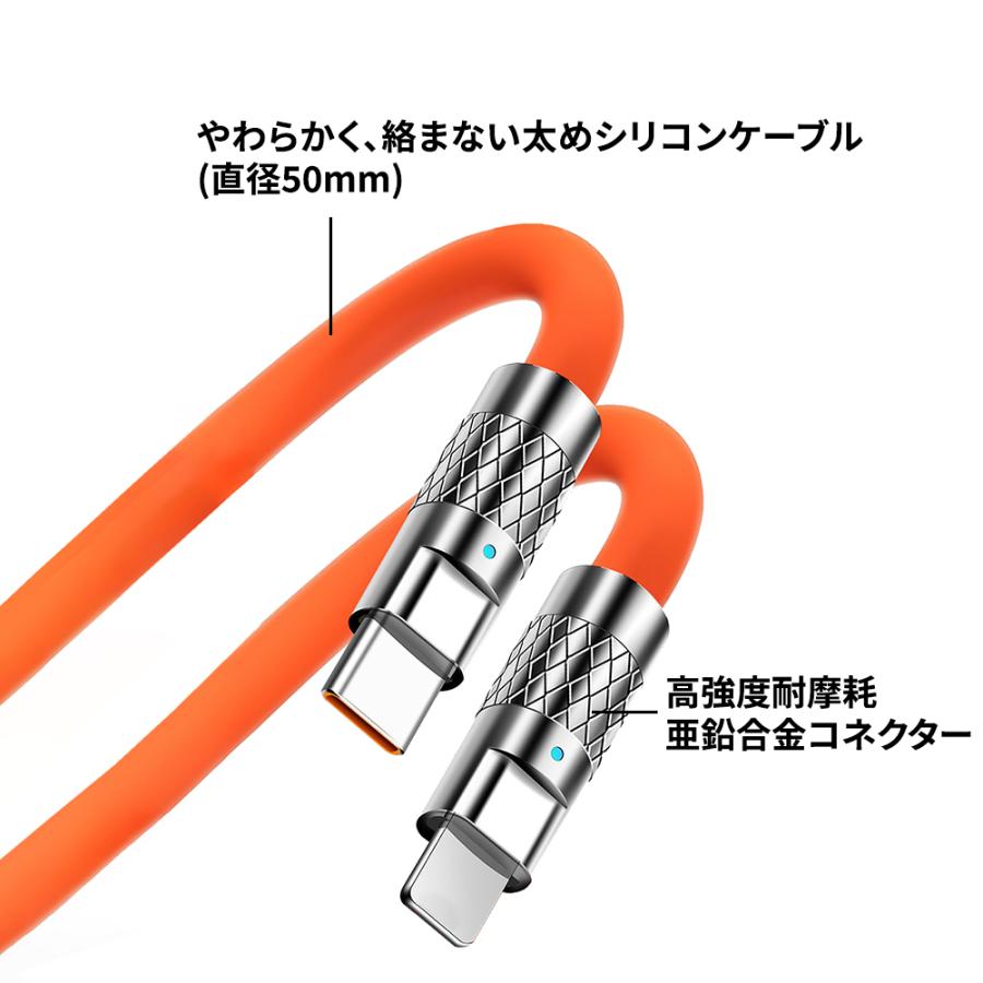 2in1 充電ケーブル USB Type-C to Lightning & USB Type-C 1.2m 66W急速充電 2台同時充電 高強度耐摩耗 |  | 03