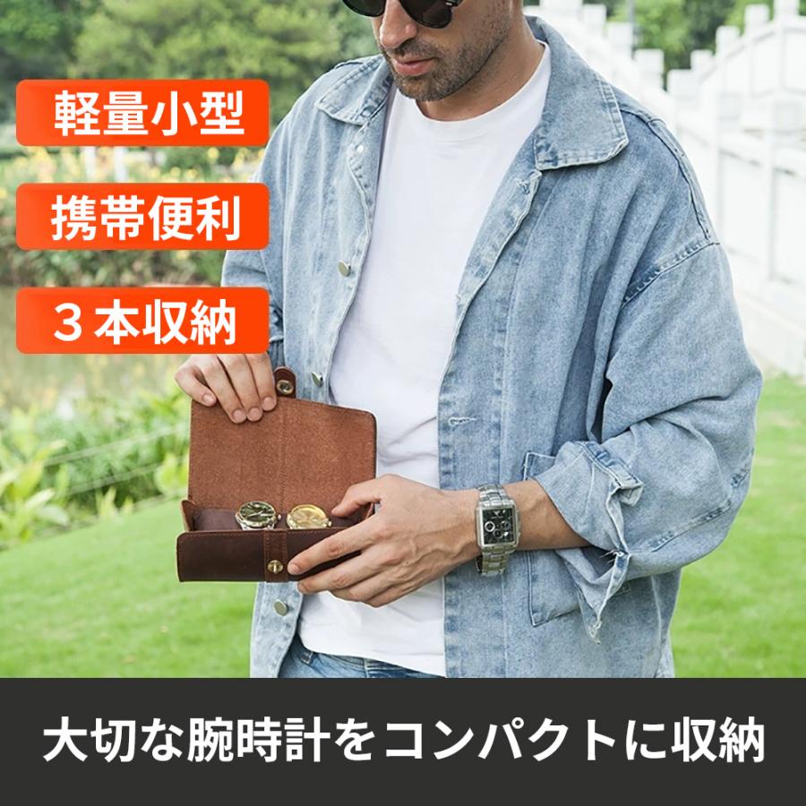 高級牛革 レザー 腕時計収納 3本用 丸形 本革腕時計ロール 携帯収納ケース ウォッチケース |  | 05