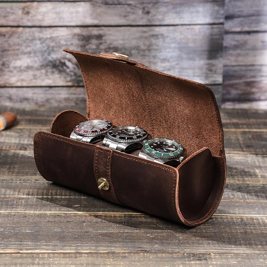 高級牛革 レザー 腕時計収納 3本用 丸形 本革腕時計ロール 携帯収納ケース ウォッチケース |  | 09