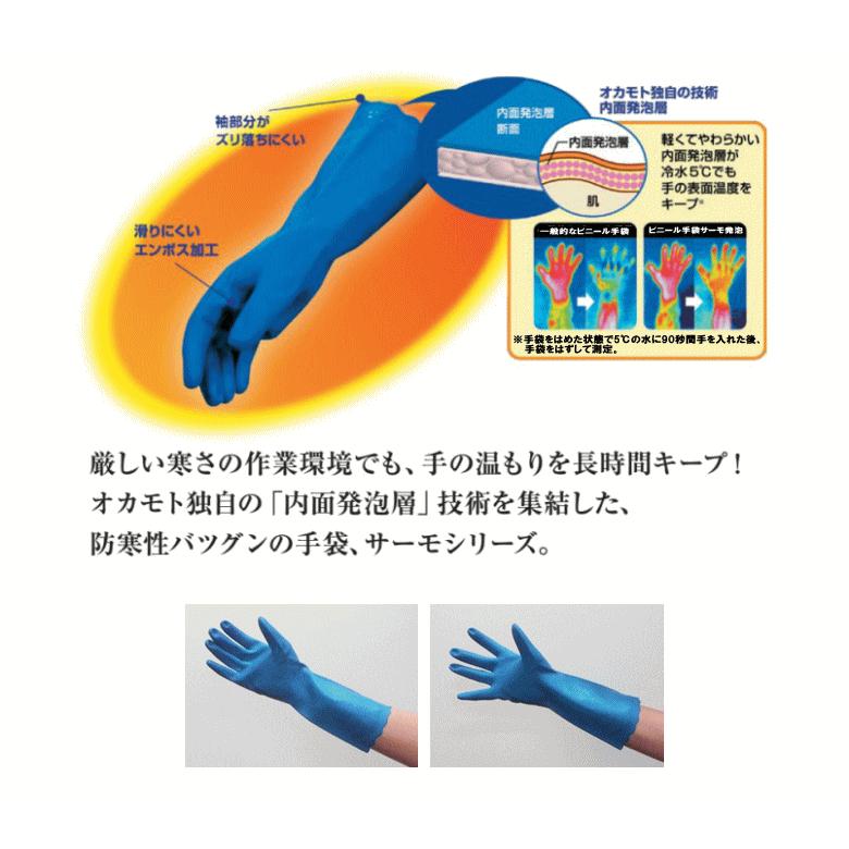 オカモト OG-005 サーモ発泡手袋 （1双） ビニール手袋 抗菌加工