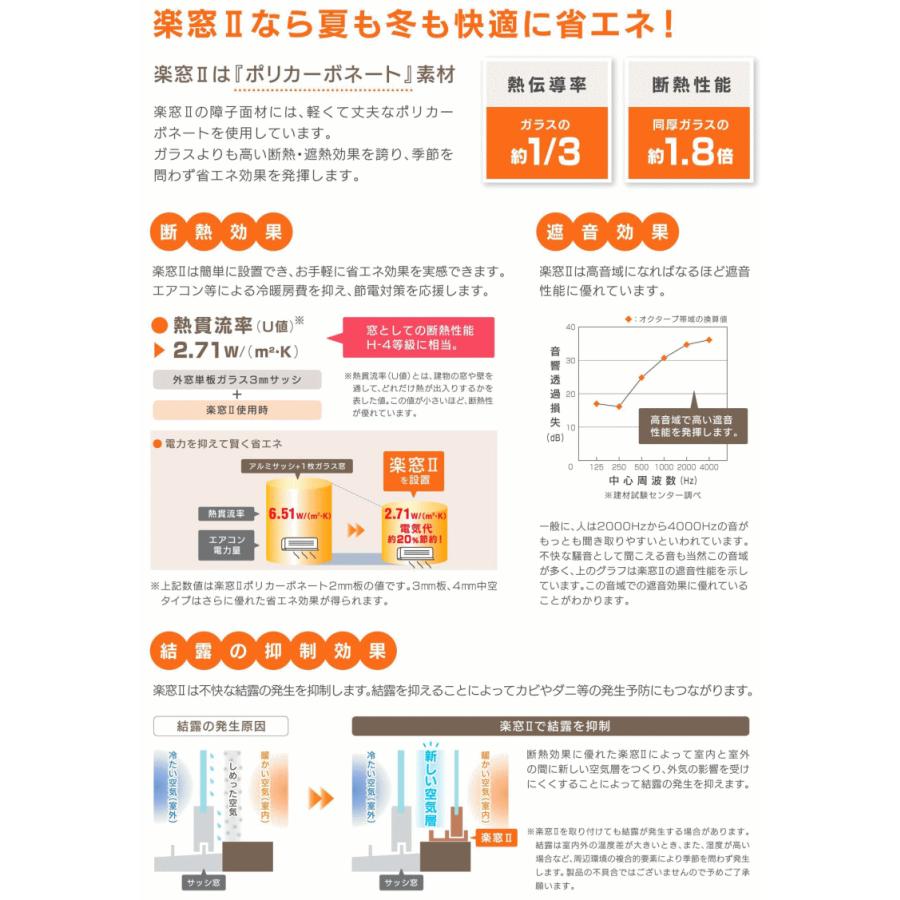 セイキ販売 楽窓II 2枚建 ポリカタイプ パネル3mm （幅550〜800mm×高さ751〜950mm） ※採寸値を注文時備考欄へ記入（必須）｜netonya｜04