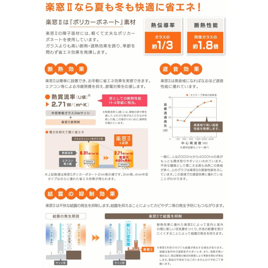 セイキ販売 楽窓II 2枚建 ポリカタイプ パネル2mm・4mm （幅1401〜1700mm×高さ751〜950mm） ※採寸値を注文時備考欄へ記入（必須）_3