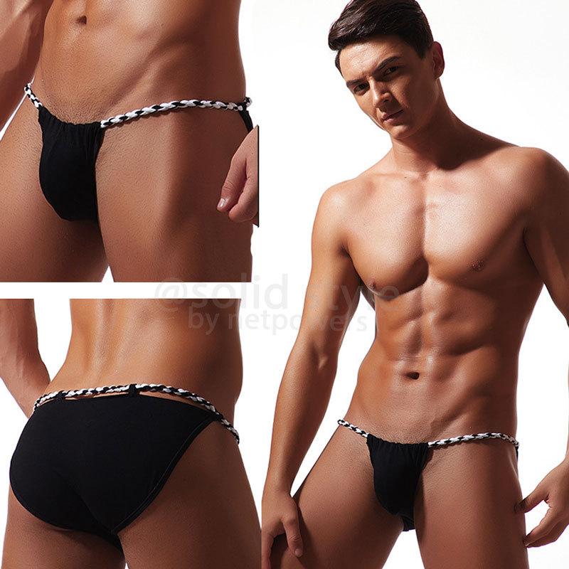 褌 ビキニ メンズ ふんどし ポーチ ローライズ セクシー 黒猫 スリム アンダーウェア ショーツ サイドストリング インナー 紐 大人 男性 下着  無地 |  | 03