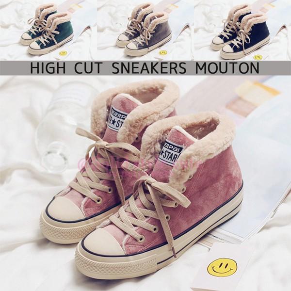 【10周年記念セール価格】 ハイカット スニーカー レディース キッズ ムートン  子供靴 キッズシューズ  ガールズ  ファー 裏起毛  可愛い | 