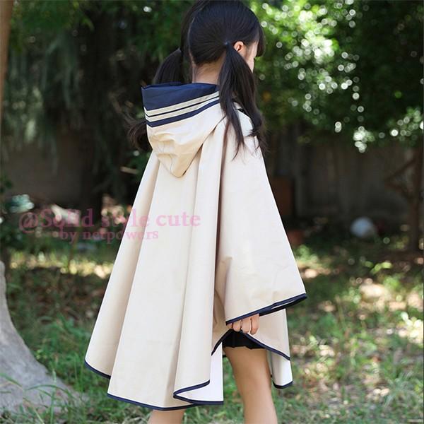 キッズ ポンチョ セーラー風 レインコート カッパ レインケープ