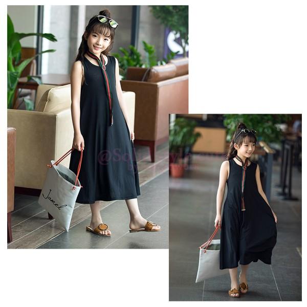 キッズ ワンピース Aライン マキシ丈 黒 1 130 140 150 160 マキシワンピ ノースリーブ ロング丈 女の子 ジュニア ガールズ Ssc067 4kids Factory Yahoo 店 通販 Yahoo ショッピング